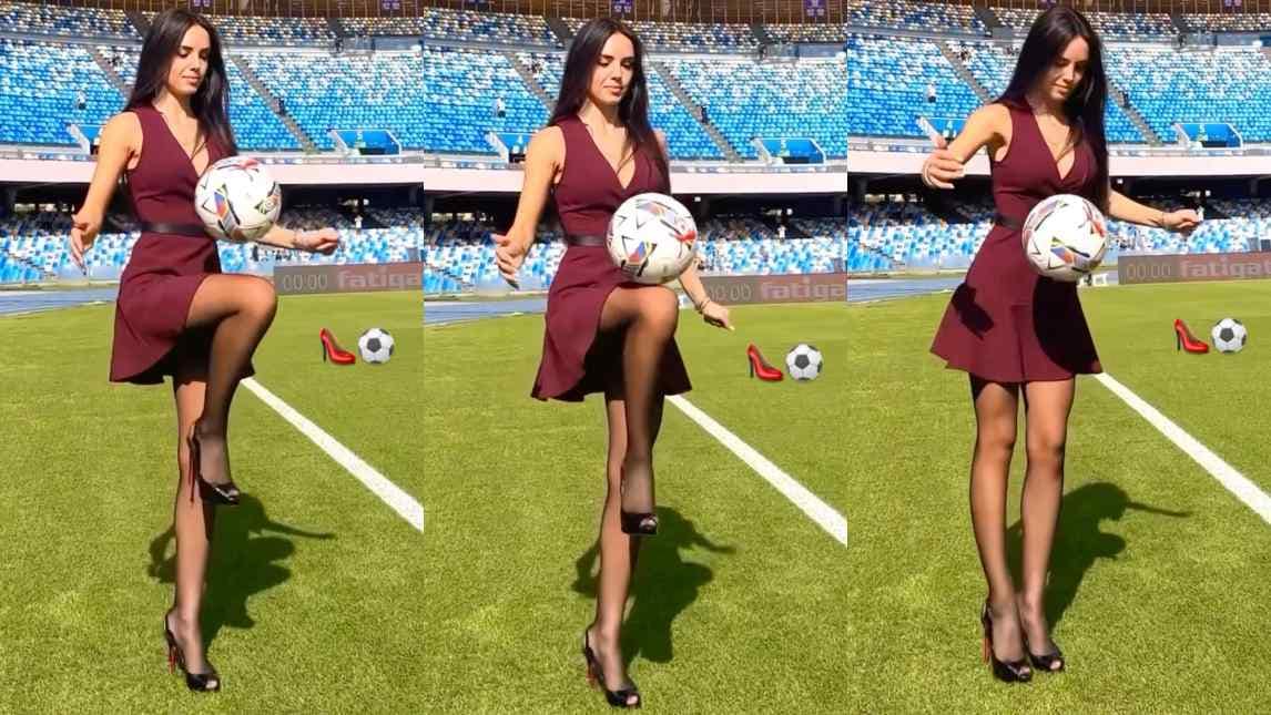 Giusy Meloni, palleggi con i tacchi al Maradona: si può fare...