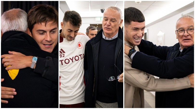 Ranieri arriva a Trigoria e incontra i giocatori della Roma: quanti abbracci con Dybala!