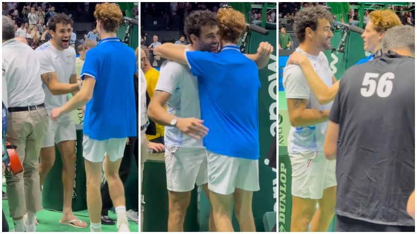 Sinner porta l'Italia in finale: le foto dell'abbraccio con Berrettini e Volandri sono virali