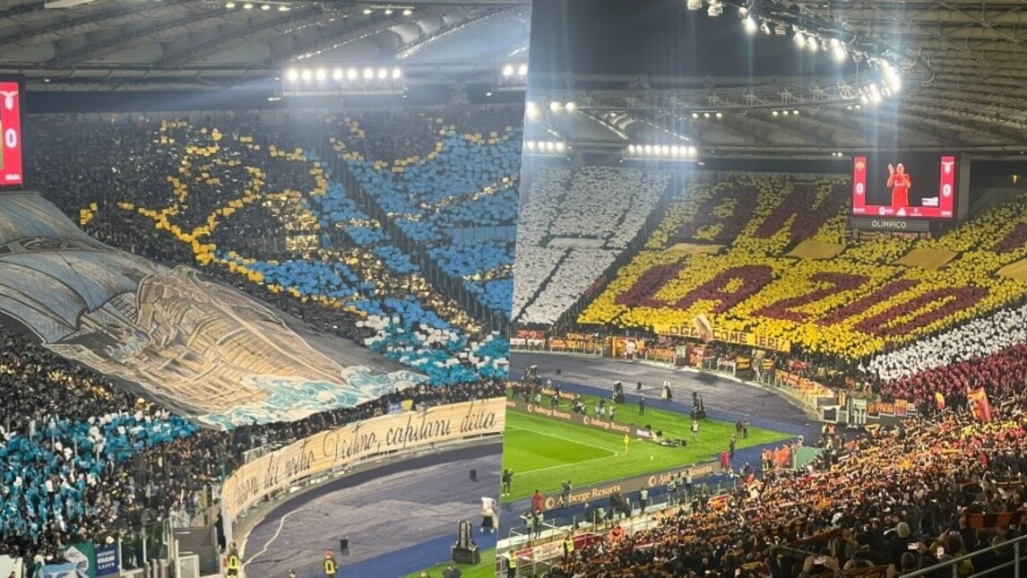 Roma-Lazio, spettacolo sugli spalti: le coreografie