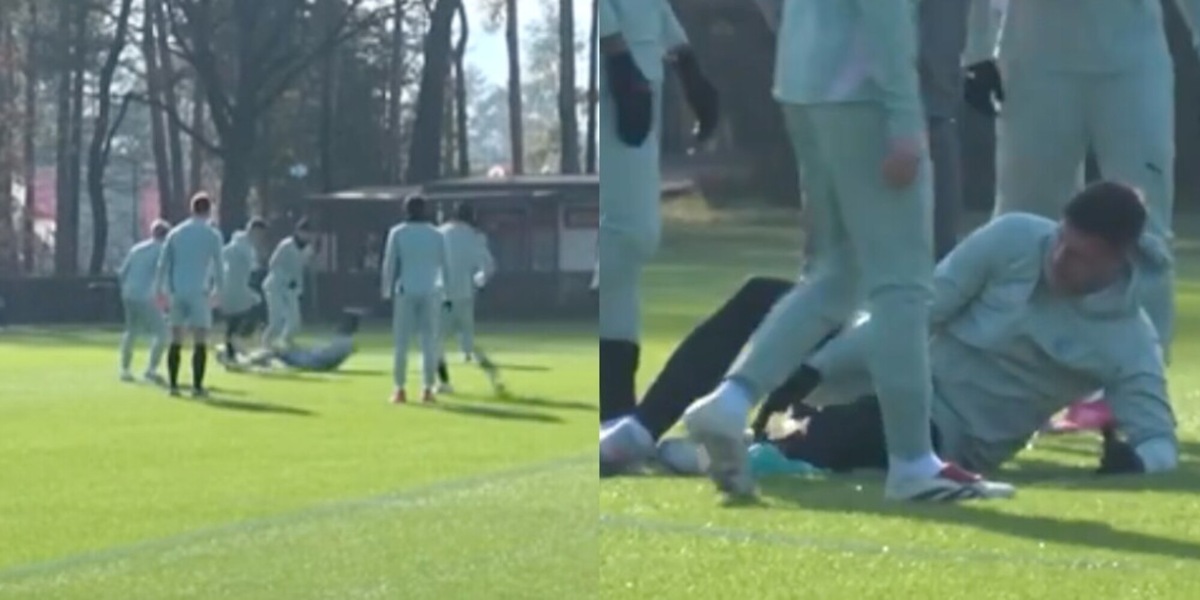 Milan, entrata killer di Emerson Royal su Jovic in allenamento