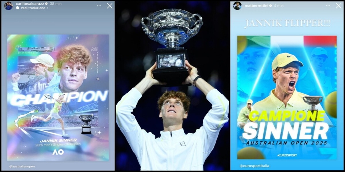 Da Berrettini ad Alcaraz, tutte le reazioni social dopo il successo di Sinner