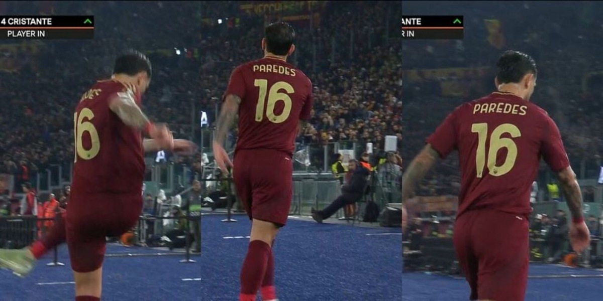 Furia Paredes in Roma-Eintracht: calci in panchina dopo il cambio