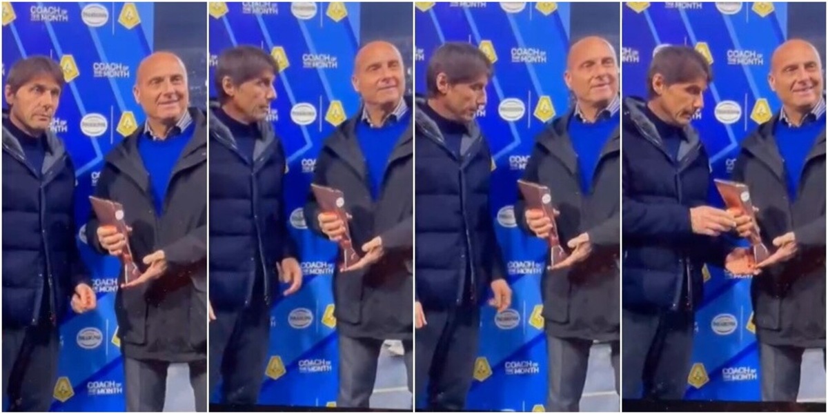 Conte impaziente durante la premiazione come allenatore del mese: il siparietto