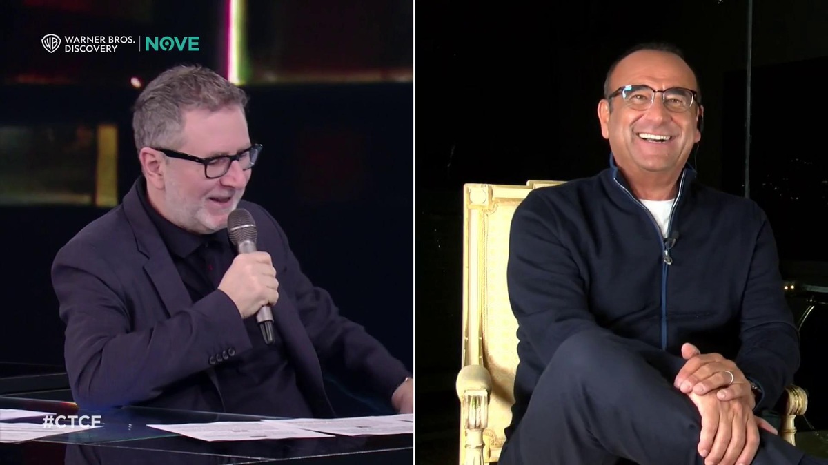 Carlo Conti e il conteggio dei minuti di Sanremo: lo sketch in tv con Fabio Fazio