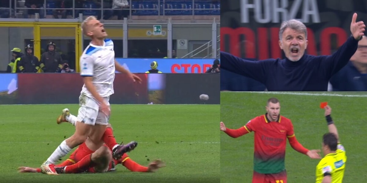 Rosso diretto a Pavlovic in Milan-Lazio, brutto fallo su Isaksen: la fotosequenza