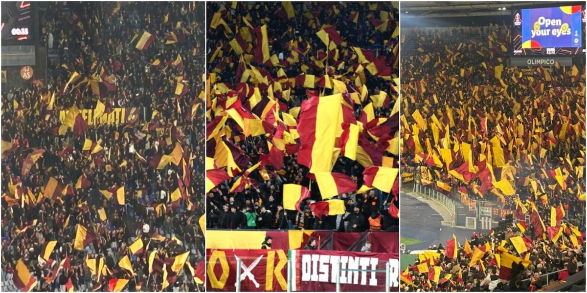 Roma-Athletic Bilbao, l'Olimpico si veste a festa: la coreografia è da grande notte di Europa League