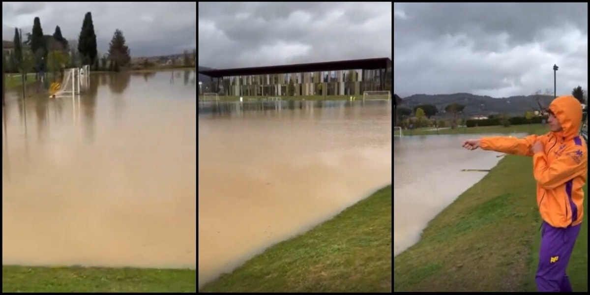Maltempo a Firenze, campi del Viola Park completamente allagati