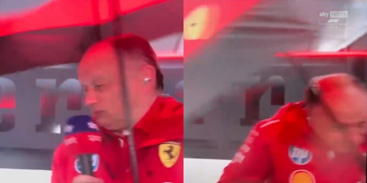 Ferrari, Vasseur quasi vola via per il vento in diretta tv: "Mettiti al sicuro!"