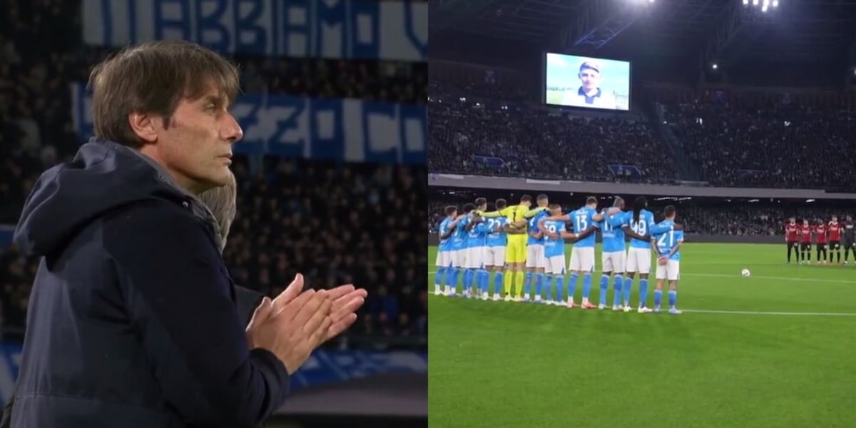 Napoli-Milan, Conte si commuove durante il ricordo del giovane calciatore morto