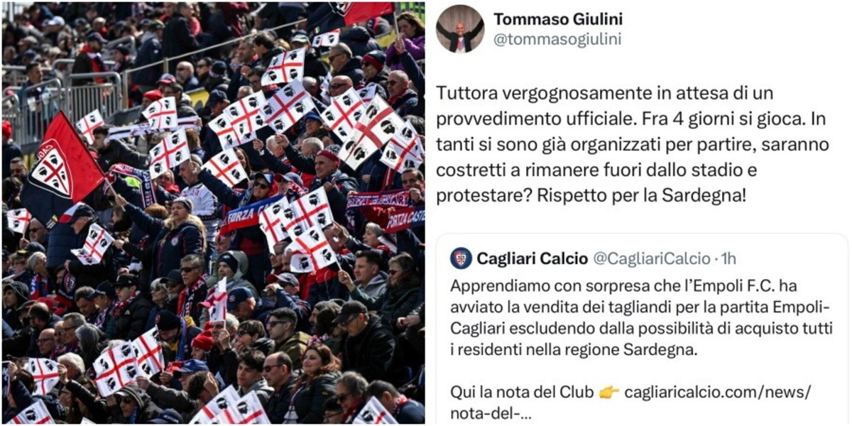 Empoli-Cagliari, divieto di trasferta per i tifosi ospiti: la rabbia di Giulini