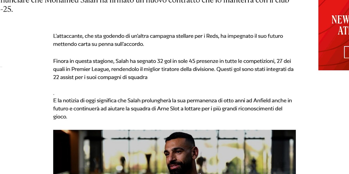 Salah, ufficiale il rinnovo di contratto con il Liverpool