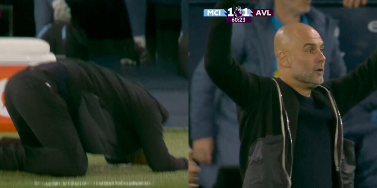 Guardiola come Simeone: si butta a terra dopo l'errore clamoroso di McAtee