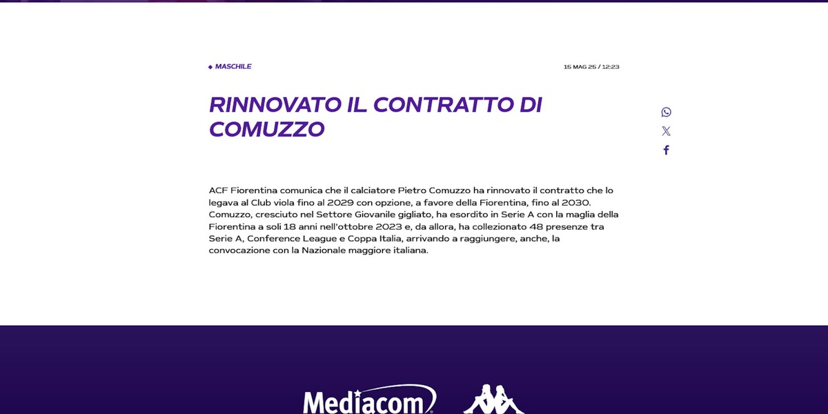 Ufficiale, Fiorentina: Commuzzo ha rinnovato fino al 2029