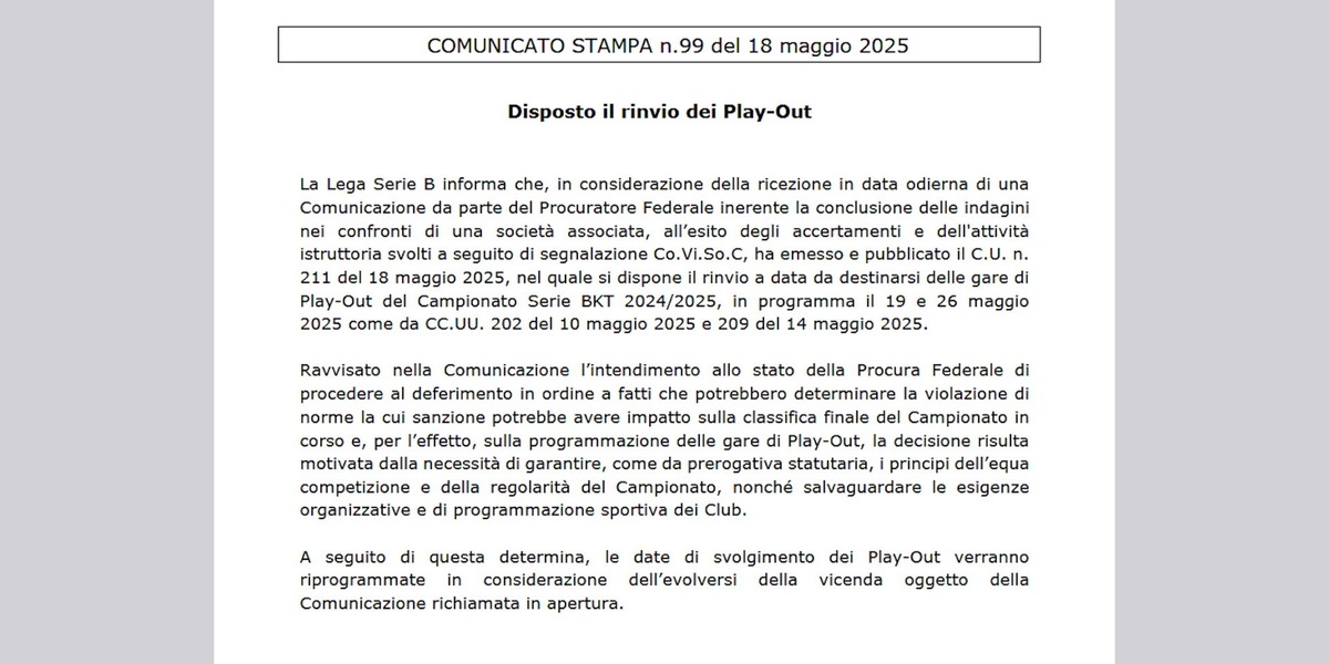 Incredibile, Serie B: rinviate le gare di playout per una possibile penalizzazione del Brescia
