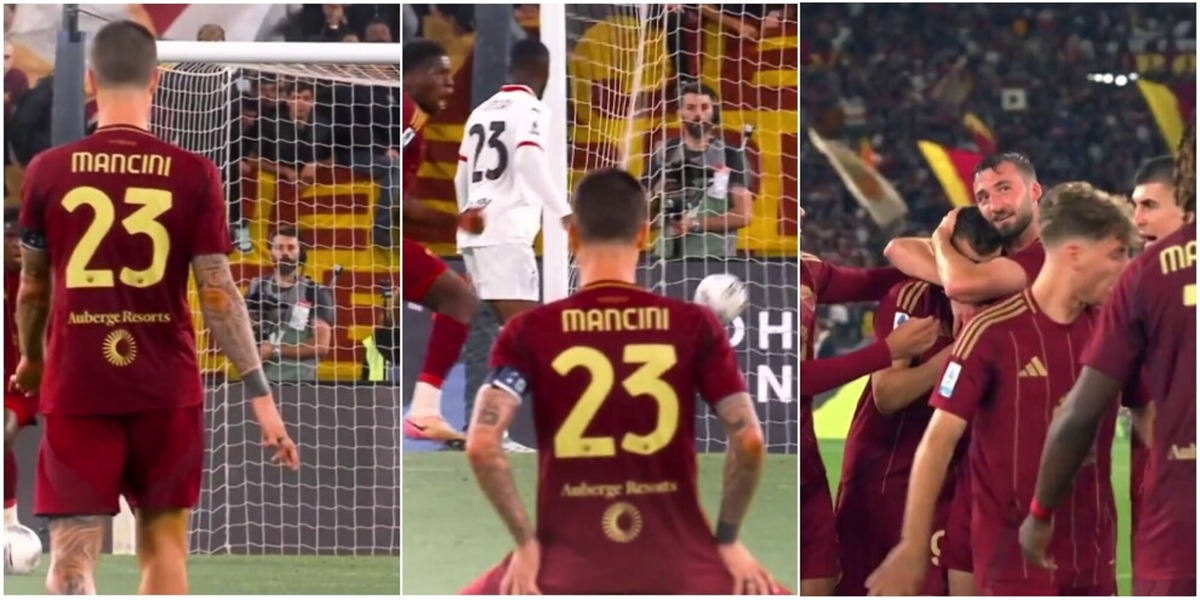 Roma-Milan e il gesto scaramantico di Mancini prima del gol di Cristante
