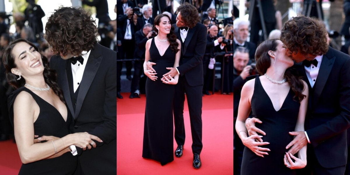 Tamberi e la moglie Chiara al Festival di Cannes: baci e coccole al pancione sul red carpet
