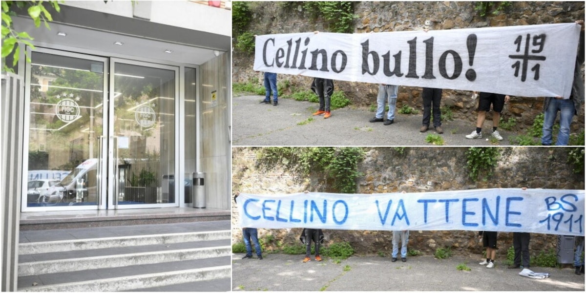 Brescia, i tifosi contestano Cellino davanti agli uffici della Procura Figc