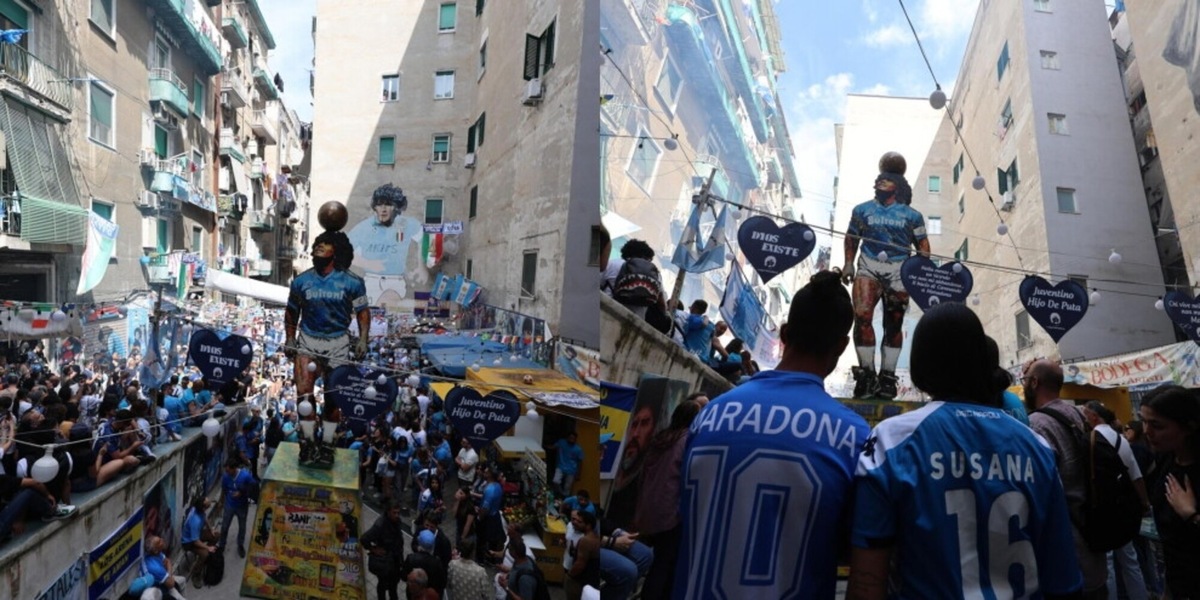 Napoli, inaugurata una nuova statua per Maradona ai Quartieri spagnoli