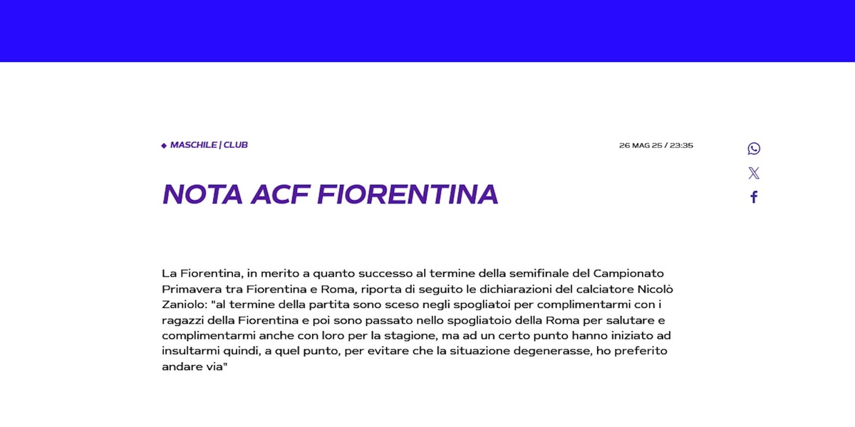 Tensione dopo Roma-Fiorentina Primavera: Zaniolo al centro del caos