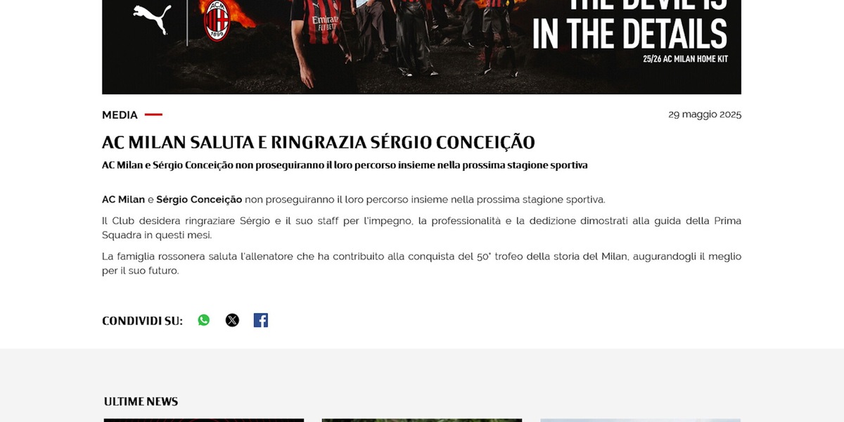 Ufficiale: il Milan e Conceicao si salutano