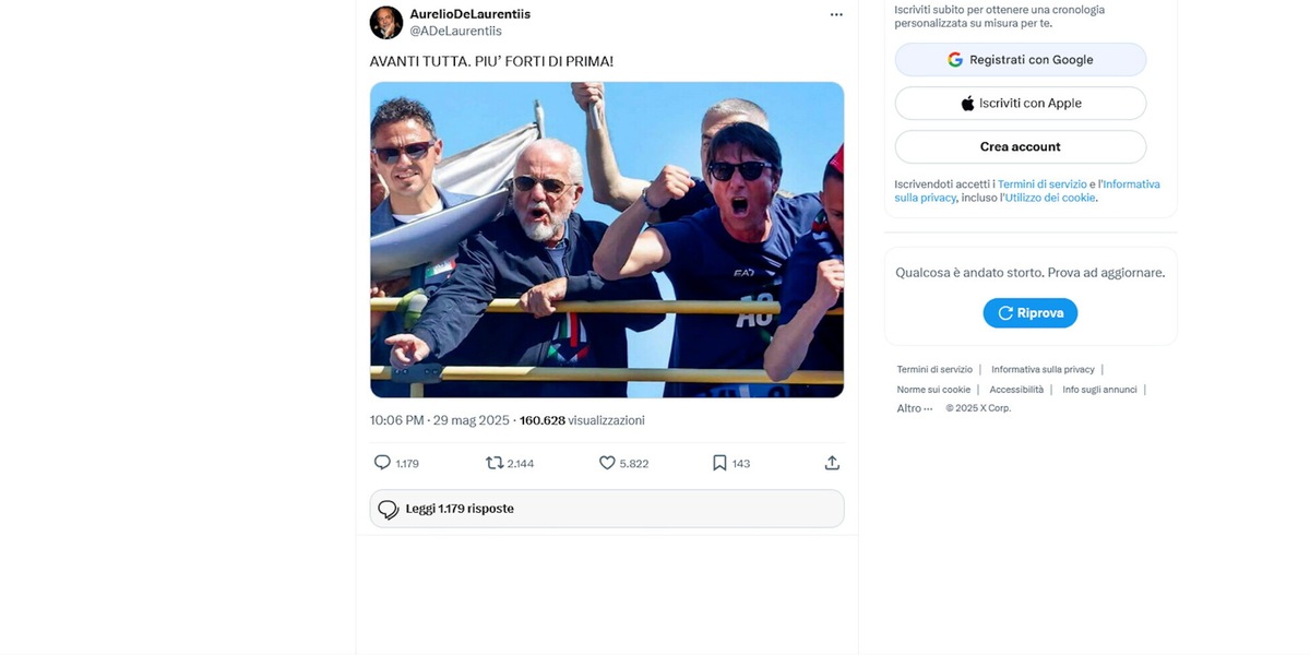 Napoli, De Laurentiis annuncia la permanenza di Conte