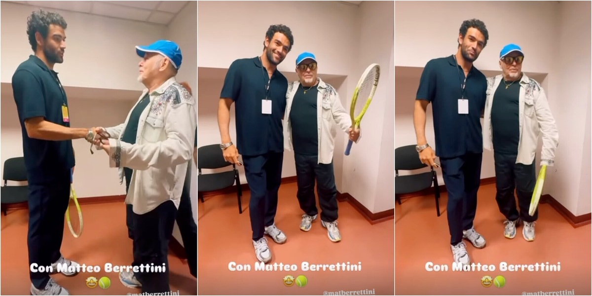 Matteo Berrettini regala la racchetta a Vasco Rossi dopo il concerto a Torino