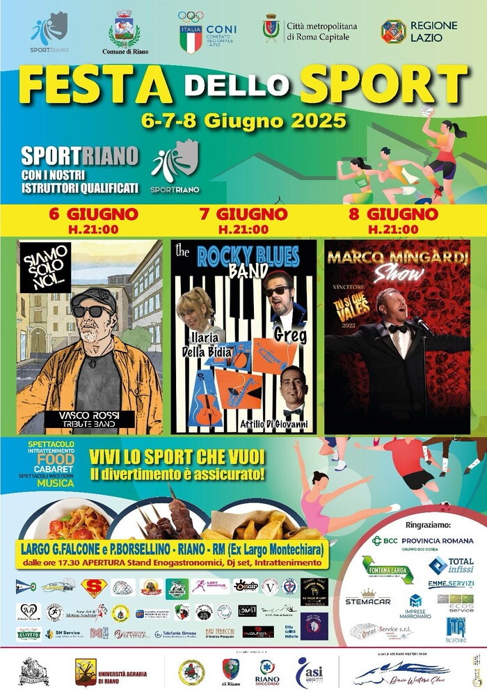 Riano, torna la Festa dello Sport: eventi, esibizioni e intrattenimento dal 6 all’8 giugno