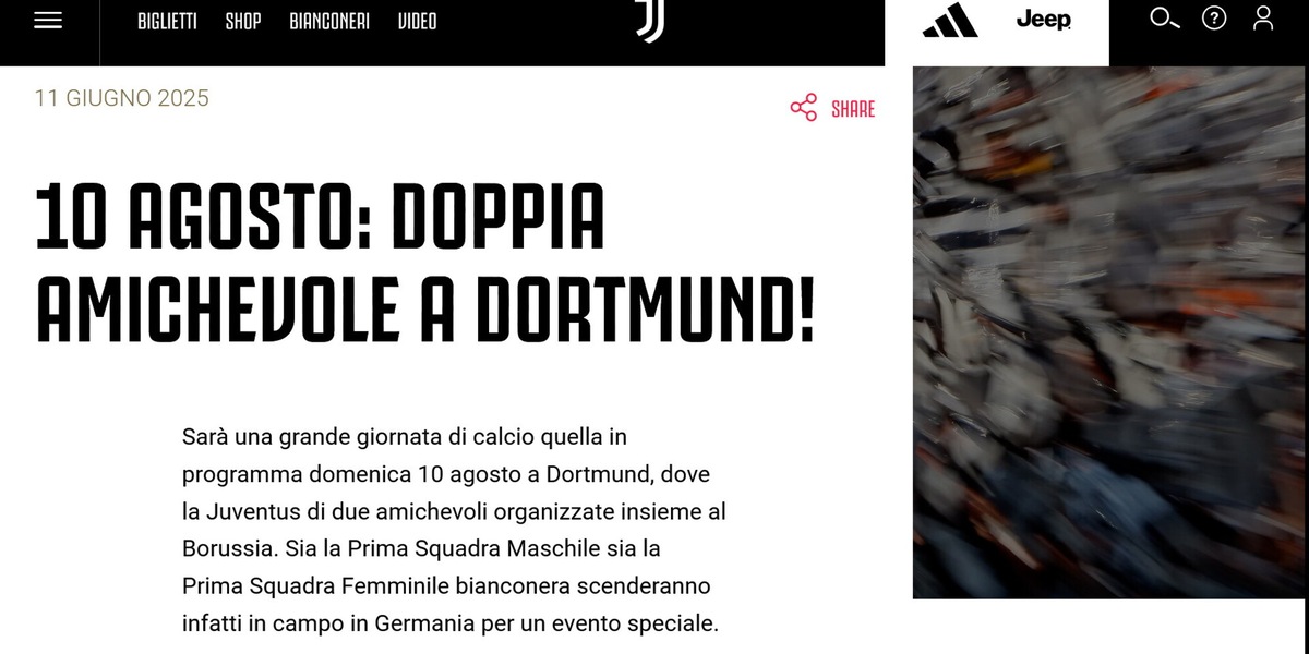 Ufficiale, Juve: il 10 agosto doppia amichevole contro il Borussia Dortmund