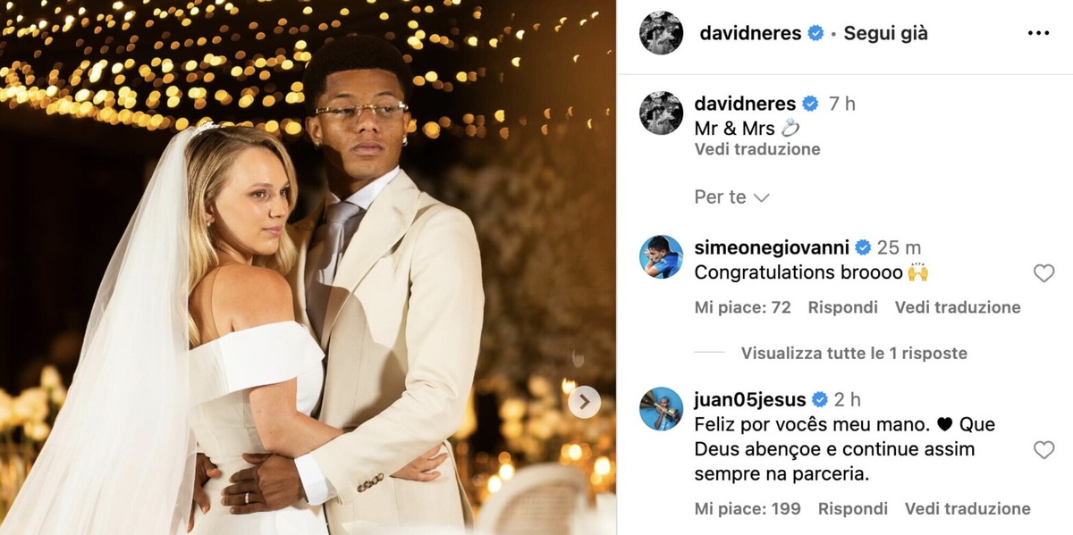 Napoli, la doppietta di Neres: dopo lo scudetto sposa la sua Kira