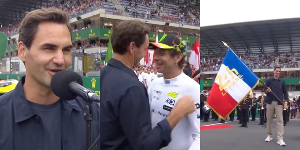Dall'abbraccio con Valentino Rossi alla storica frase al via: Federer è la star della 24 Ore di Le Mans