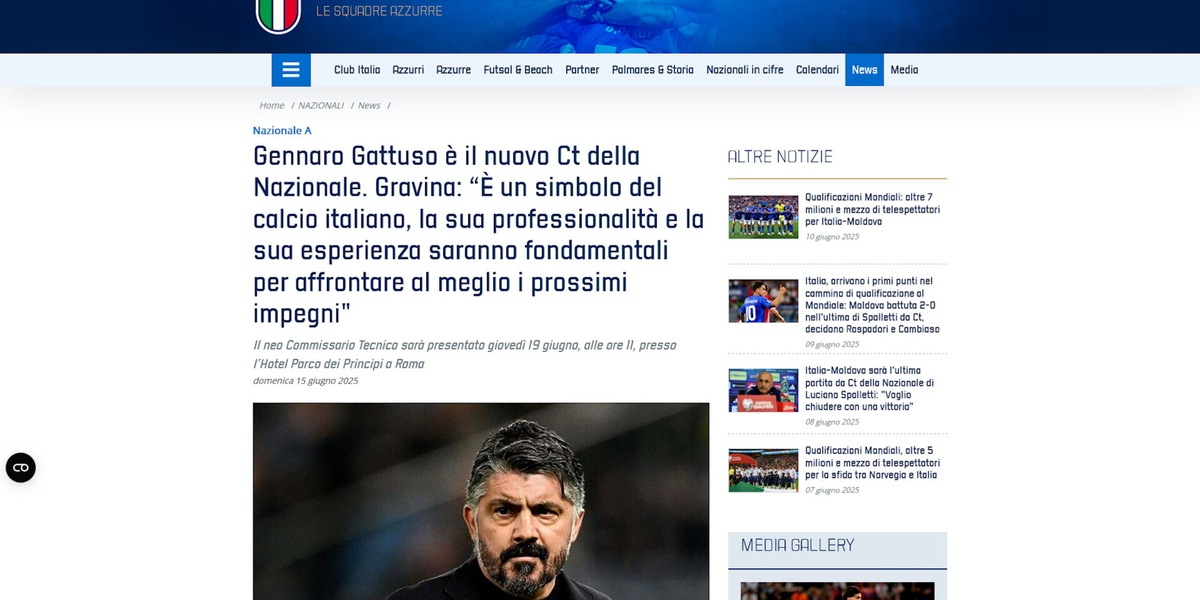 Ufficiale: Gennaro Gattuso è il nuovo ct dell'Italia