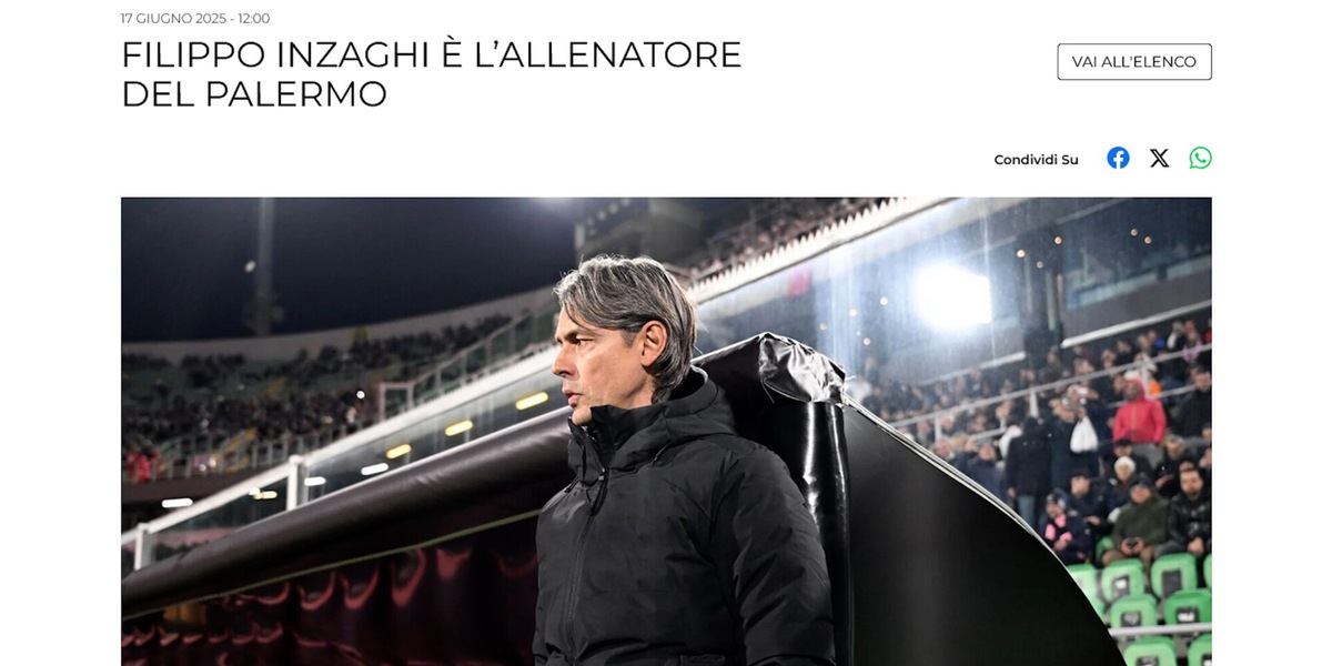 Ufficiale, Palermo: Filippo Inzaghi è il nuovo allenatore