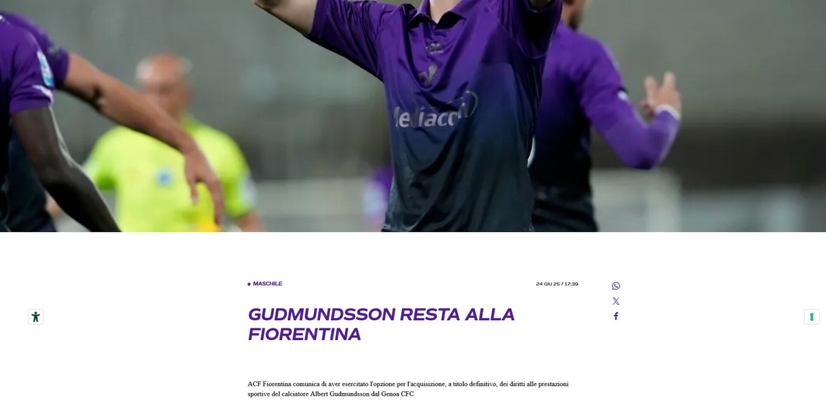 Fiorentina, ecco Gudmundsson: l'islandese riscattato dal Genoa