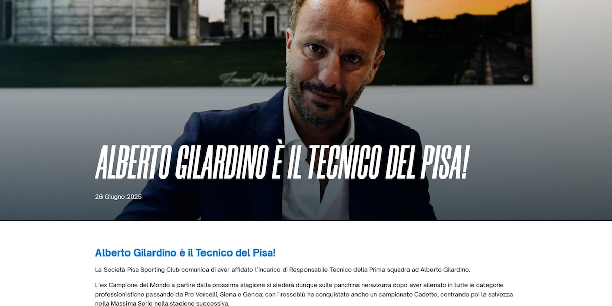 Pisa, ufficiale: Gilardino è il nuovo allenatore