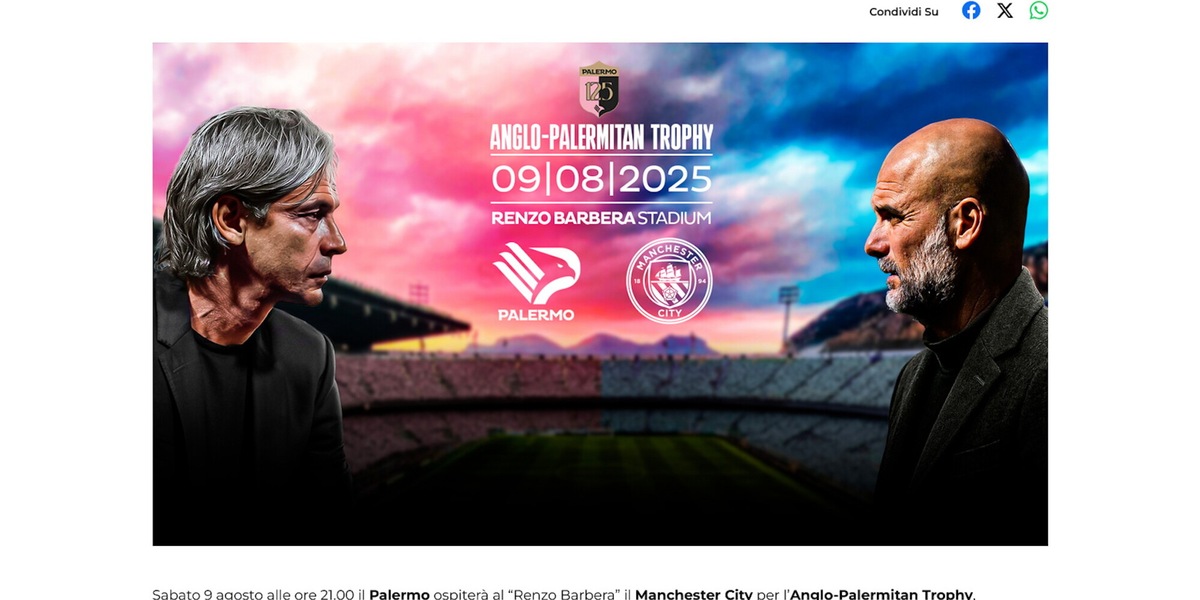 Ufficiale: Palermo-Manchester City il 9 agosto al "Barbera"