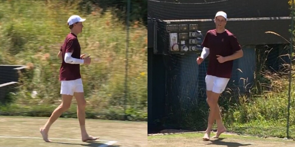 Il curioso allenamento di Sinner prima di Djokovic: corre a piedi nudi sull'erba, ecco a cosa serve