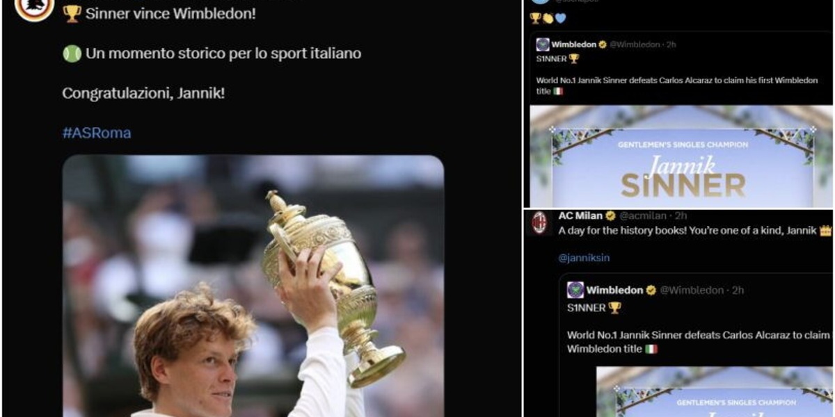 La Roma, il Napoli e il suo Milan: non solo il tennis, lo sport fa i complimenti a Sinner