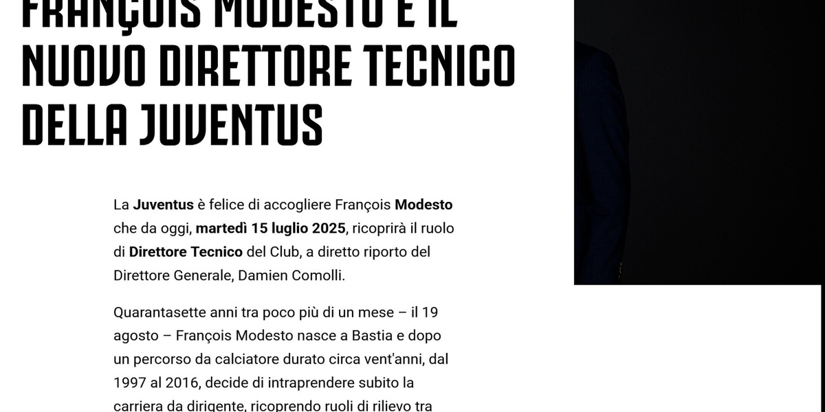 Juventus, ufficiale: Modesto è il nuovo direttore tecnico