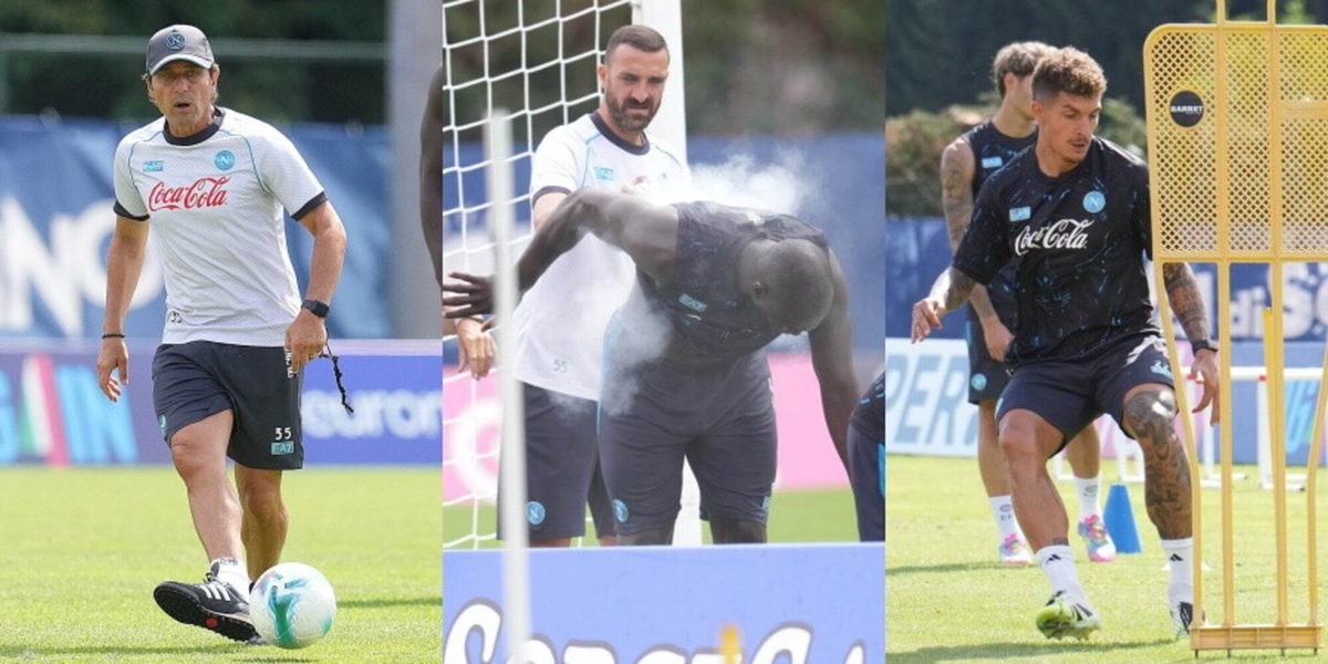 Napoli, ottavo giorno a Dimaro: Conte scende in campo, Lukaku con... la bomboletta spray