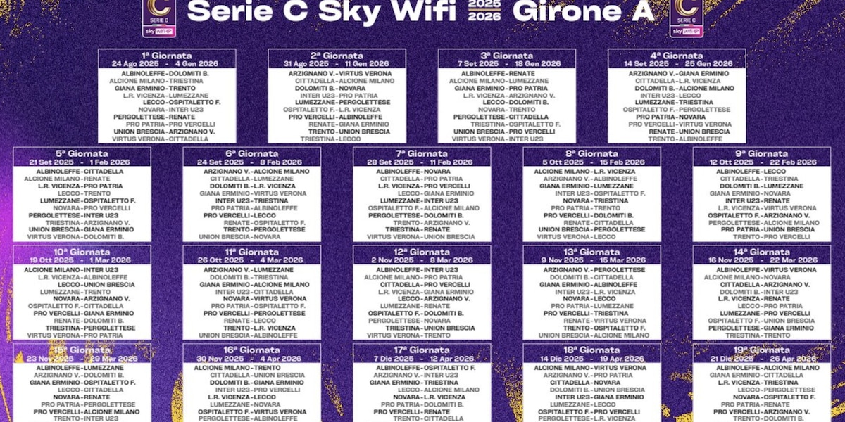 Serie C, ecco il calendario completo del girone A