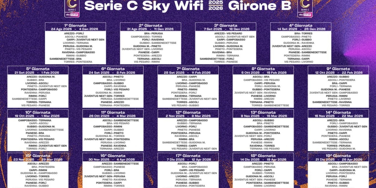 Serie C, ecco il calendario completo del girone B