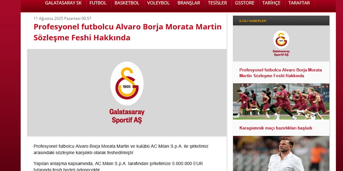 Il Galatasaray "libera" Morata: lo spagnolo è pronto per il Como