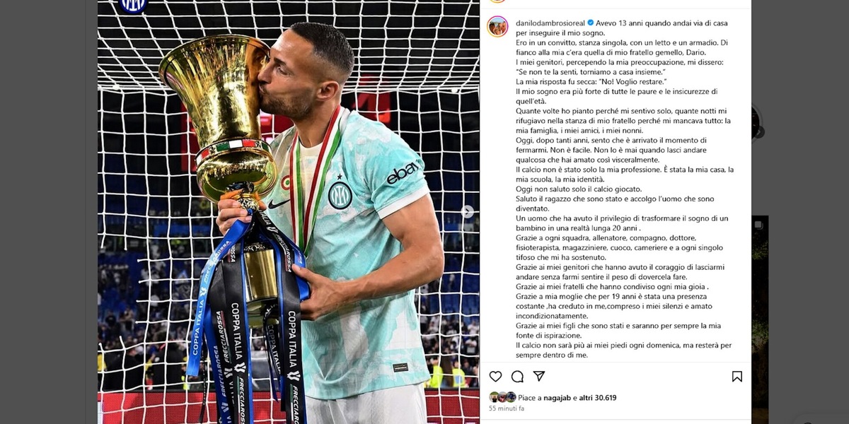 Ufficiale: D'Ambrosio lascia il calcio giocato