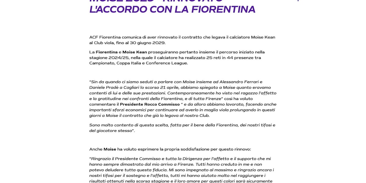 Fiorentina, ufficiale: Kean rinnova fino al 2029