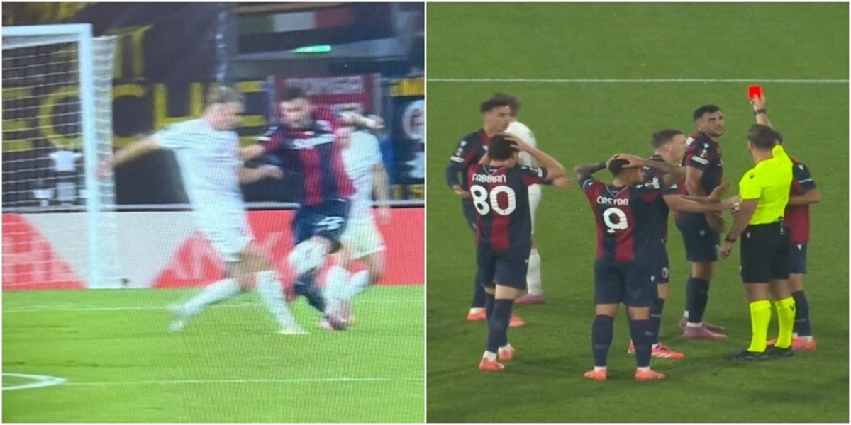 Lykogiannis espulso in Bologna-Brann: scontro di gioco, per l'arbitro è cartellino rosso