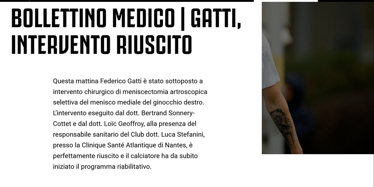 Juventus, intervento riuscito per Gatti