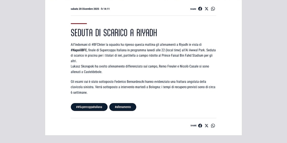 Bologna, Bernardeschi out un mese e mezzo