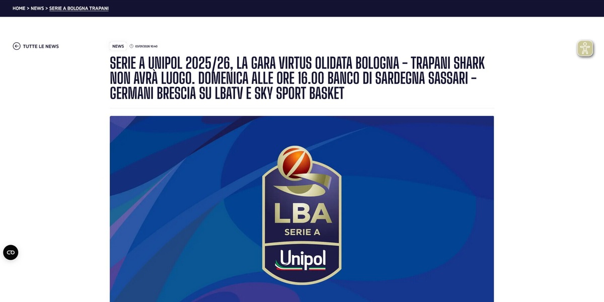 Basket: Virtus Bologna-Trapani non si gioca, è ufficiale