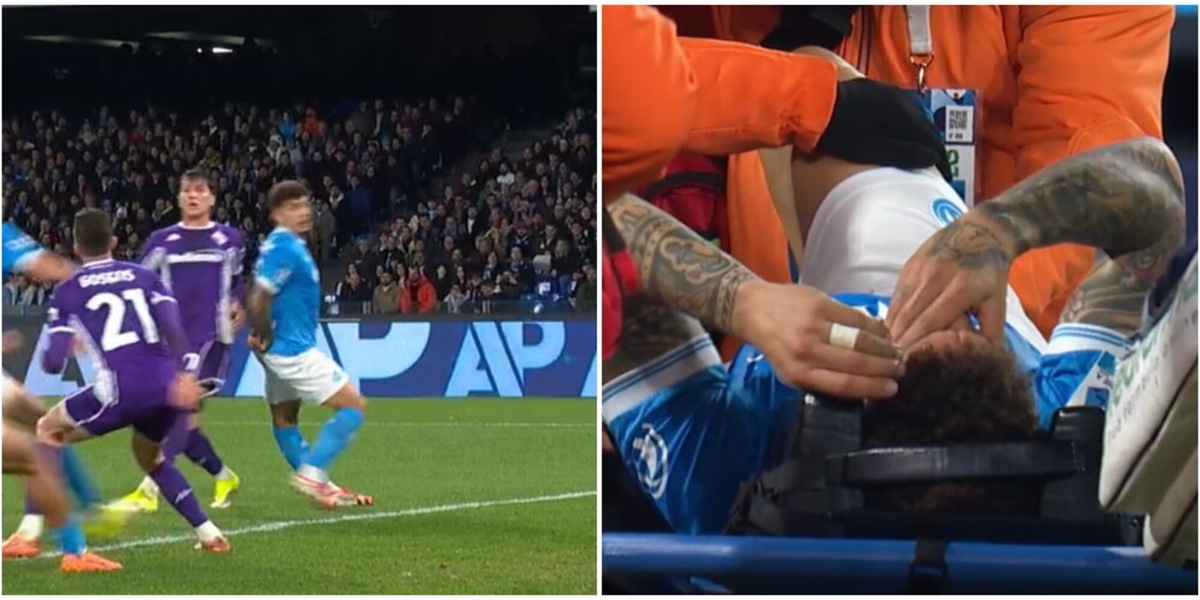 Di Lorenzo, brutto infortunio in Napoli-Fiorentina: barella e mani nei capelli, cosa è successo